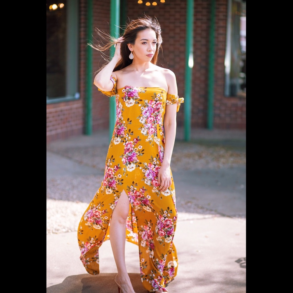 Maxi Dress mustard multi color